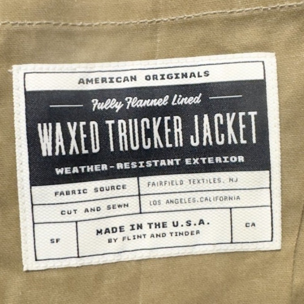 Flint and Tinder Flannel-Lined Waxed trucker Jacket Tan Mens Large Made in USA - Picture 9 of 10